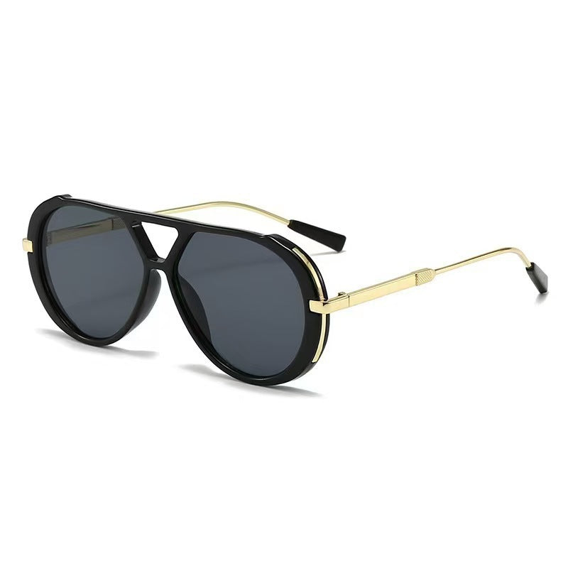 Double-bridge pilot sunglasses — premium women’s contrast-color UV-protection sunglasses