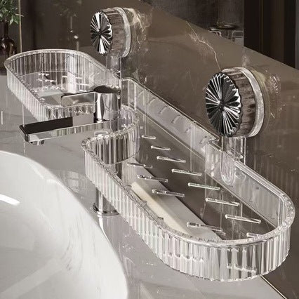 Suction-Cup Bathroom Organizer – No-Drill Faucet-Mounted Shelf for Sink, Toilet, or Mirror Area