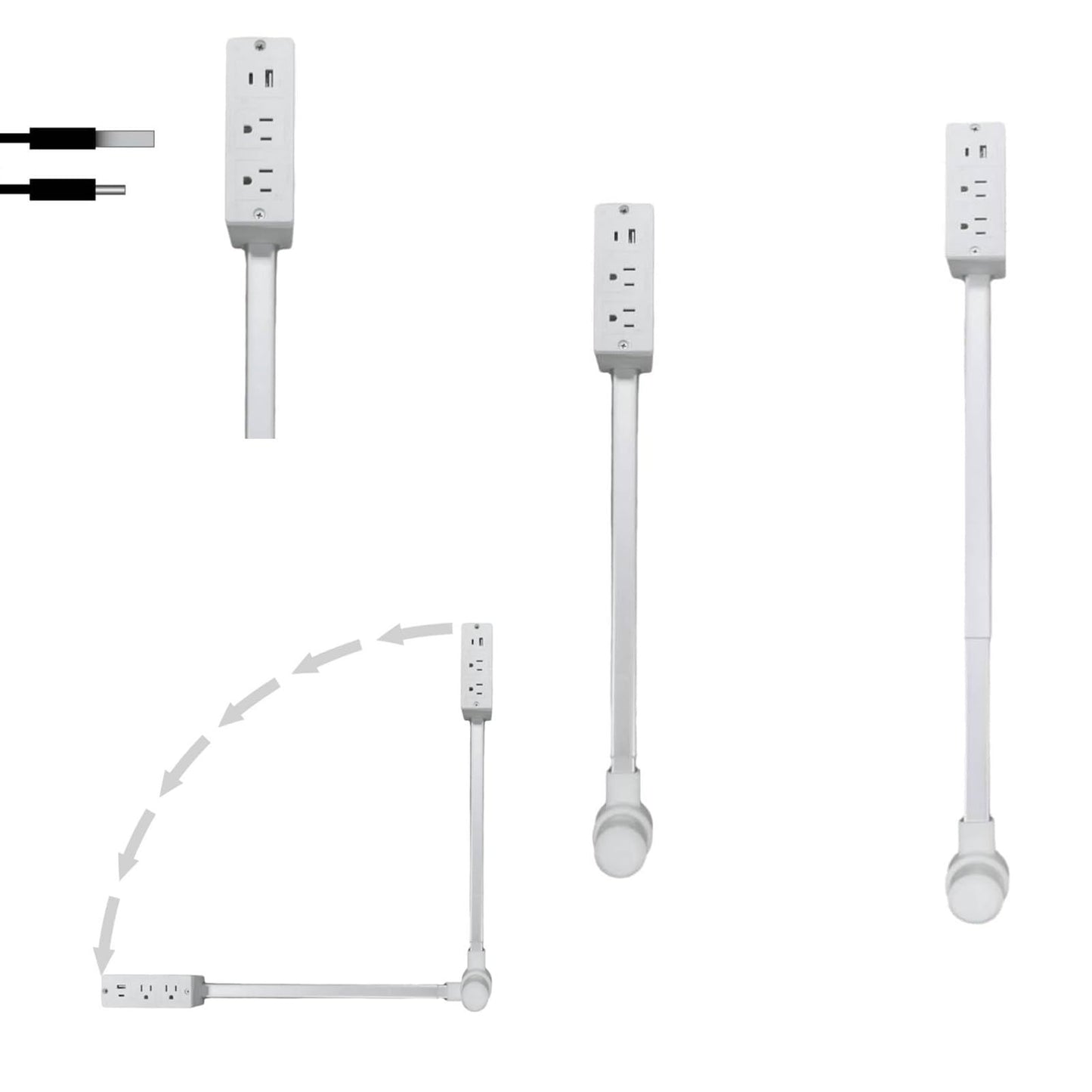 XURATTIX  Electrical Outlet Extender Stick, 180° Rotating Wall Outlet - Features 2 USB-A, 1 USB-C, and 2 AC Outlets