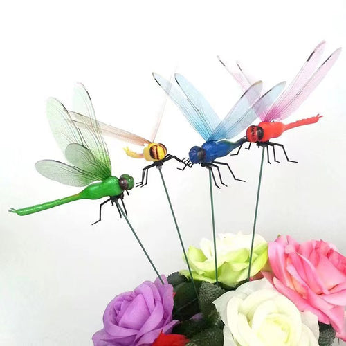 Stake Clip with Simulated Dragonfly – Home Decor, Dragonfly & Butterfly Garden Ornament, Wall Sticker Background, Gardening Decoration