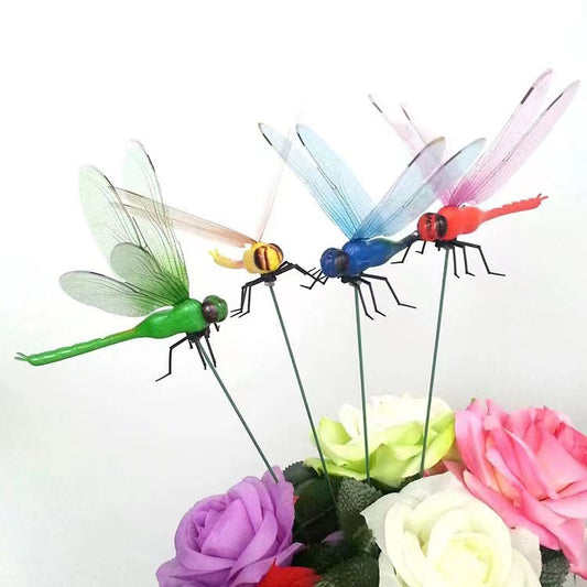 Stake Clip with Simulated Dragonfly – Home Decor, Dragonfly & Butterfly Garden Ornament, Wall Sticker Background, Gardening Decoration