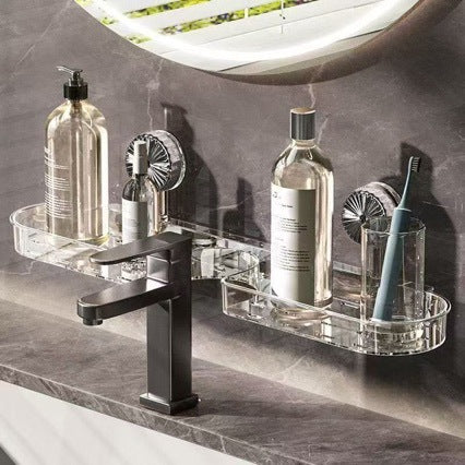Suction-Cup Bathroom Organizer – No-Drill Faucet-Mounted Shelf for Sink, Toilet, or Mirror Area