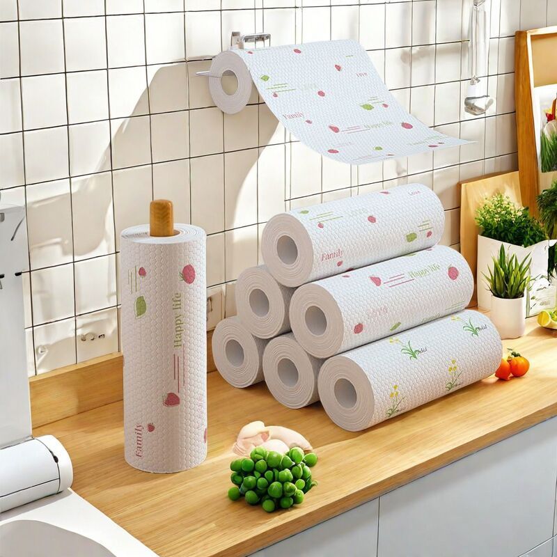 Kitchen disposable cloths—non-linting, oil-resistant, specially designed for kitchen use; pull-out paper towels suitable for both dry and wet cleaning, ideal for lazy users.