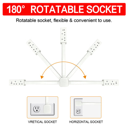 XURATTIX  Electrical Outlet Extender Stick, 180° Rotating Wall Outlet - Features 2 USB-A, 1 USB-C, and 2 AC Outlets