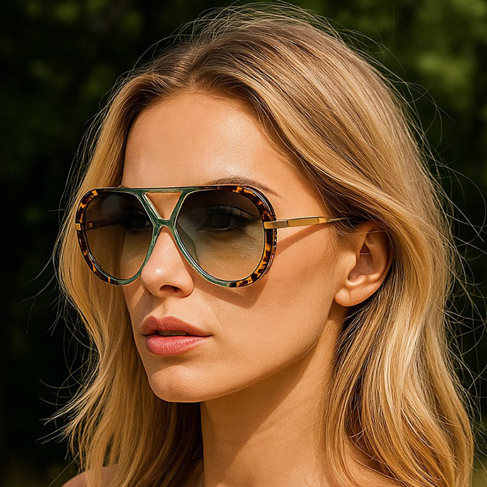 Double-bridge pilot sunglasses — premium women’s contrast-color UV-protection sunglasses