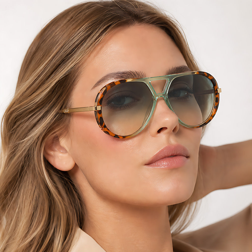 Double-bridge pilot sunglasses — premium women’s contrast-color UV-protection sunglasses