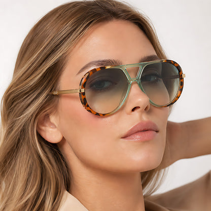 Double-bridge pilot sunglasses — premium women’s contrast-color UV-protection sunglasses