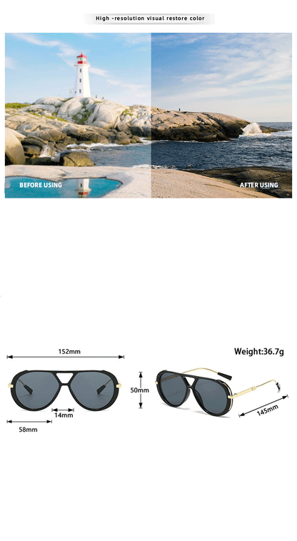 Double-bridge pilot sunglasses — premium women’s contrast-color UV-protection sunglasses