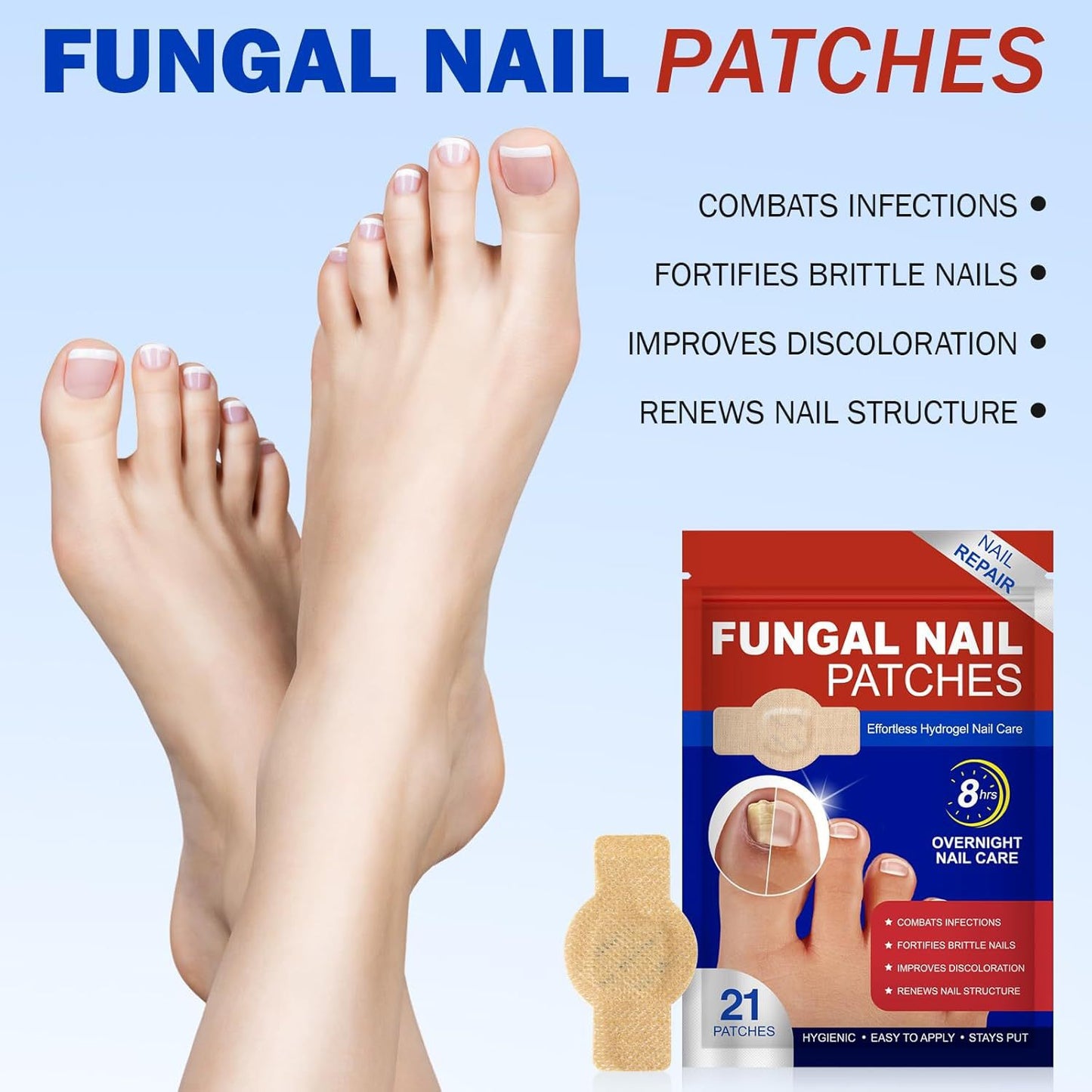 Nail Repair and Correction Patch, Gray Nail Patch, Gel for Foot Care, Ingrown Toenail Inflammation Relief Patch, Antibacterial Patch, Nail Protection Patch