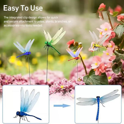 Stake Clip with Simulated Dragonfly – Home Decor, Dragonfly & Butterfly Garden Ornament, Wall Sticker Background, Gardening Decoration