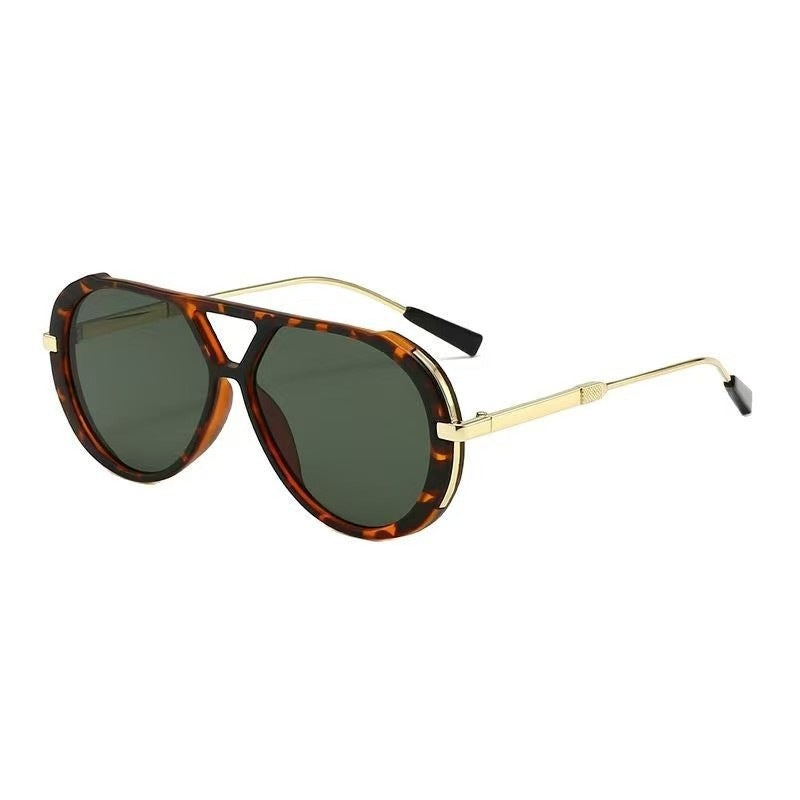 Tea-colored leopard-print frame with dark green lenses