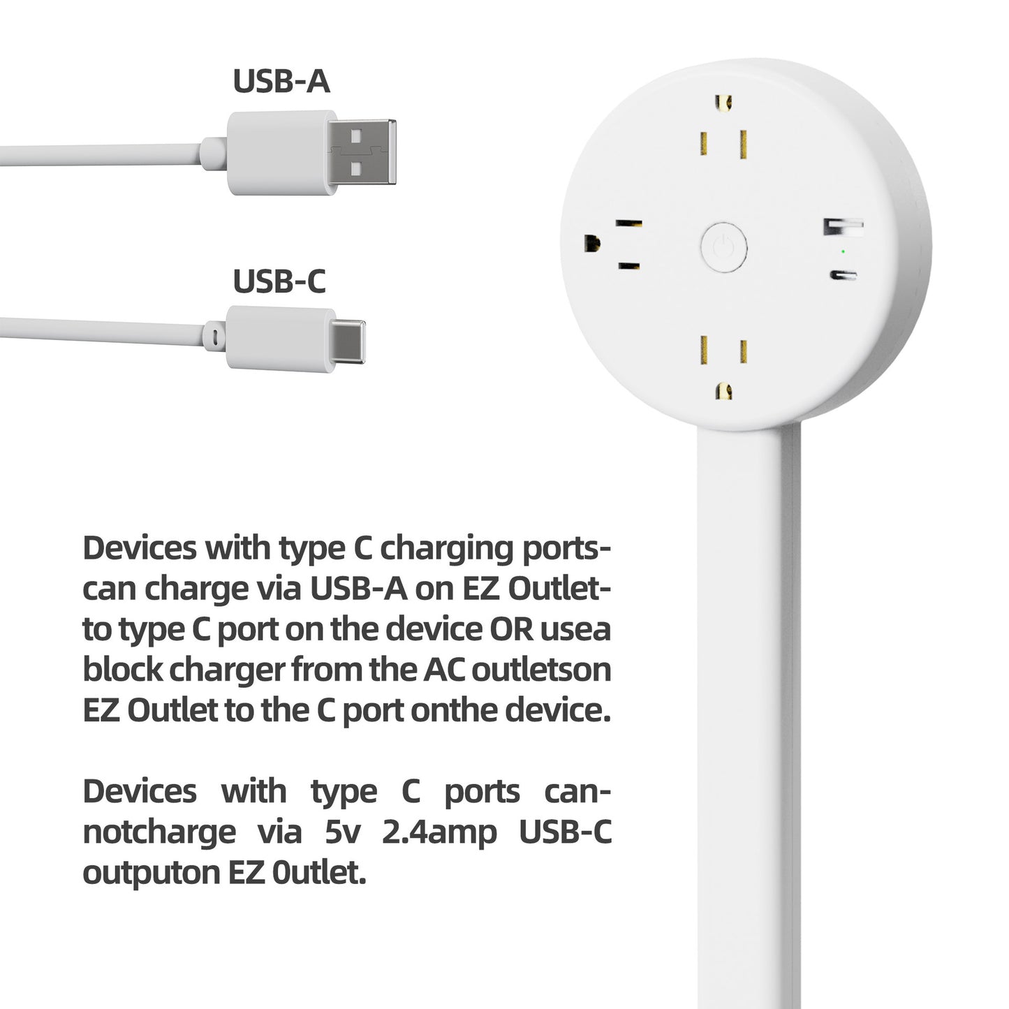 XURATTIX  Electrical Outlet Extender Stick, 180° Rotating Wall Outlet - Features 2 USB-A, 1 USB-C, and 2 AC Outlets