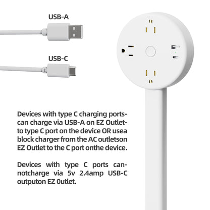 XURATTIX  Electrical Outlet Extender Stick, 180° Rotating Wall Outlet - Features 2 USB-A, 1 USB-C, and 2 AC Outlets