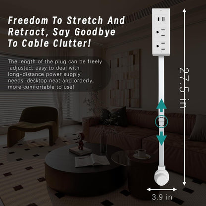 XURATTIX  Electrical Outlet Extender Stick, 180° Rotating Wall Outlet - Features 2 USB-A, 1 USB-C, and 2 AC Outlets