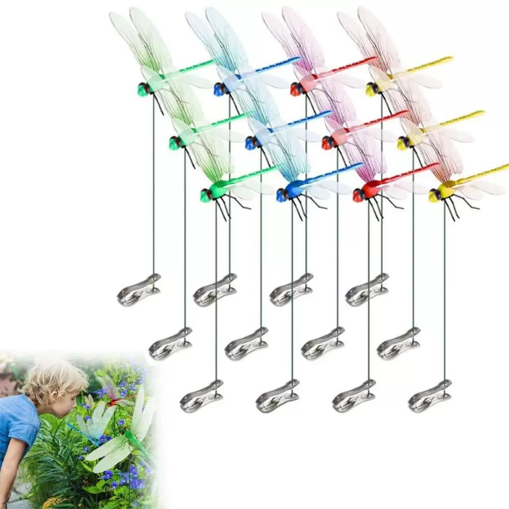 Stake Clip with Simulated Dragonfly – Home Decor, Dragonfly & Butterfly Garden Ornament, Wall Sticker Background, Gardening Decoration