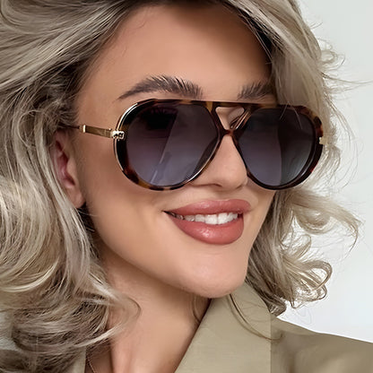 Double-bridge pilot sunglasses — premium women’s contrast-color UV-protection sunglasses