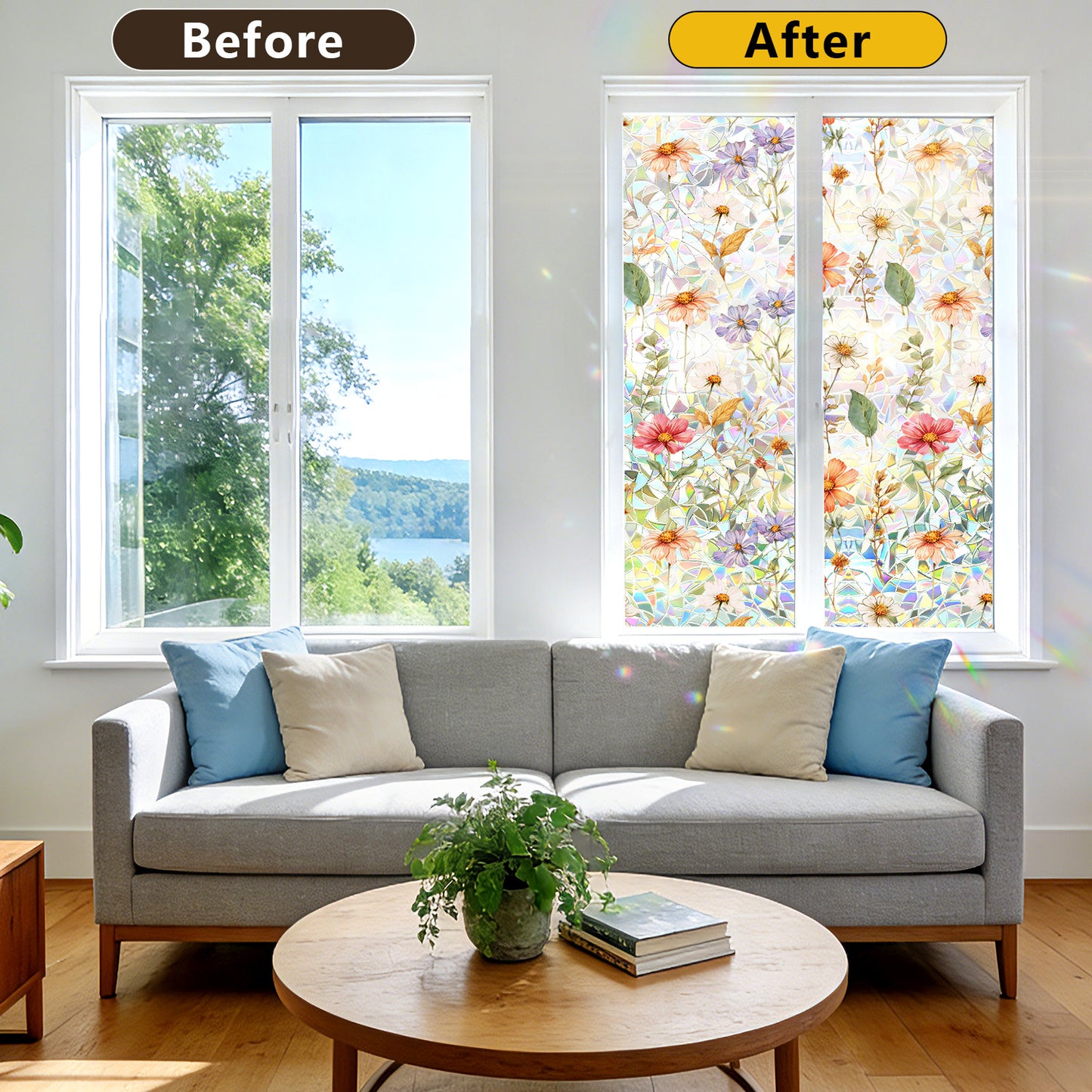 Plant and flower window stickers for glass, decorative decals for bedrooms, living rooms, kitchens, and bathrooms, renovation film