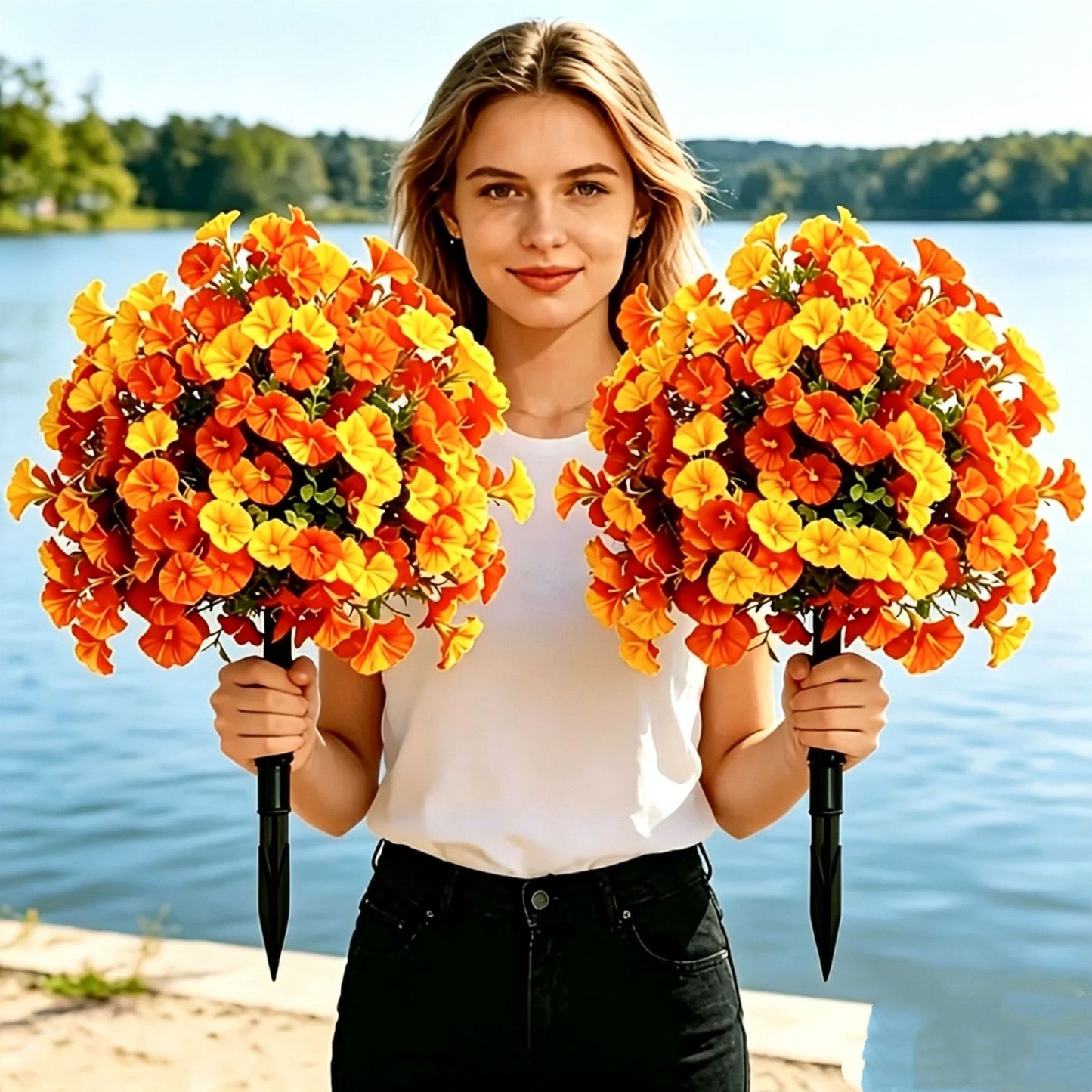 Plastic artificial flowers for home, outdoor, and garden decoration