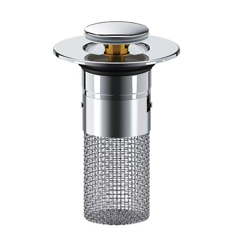 Universal pop-up basin drain plug with brass core for washbasins, sinks, and vanity tops