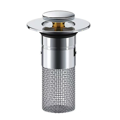 Universal pop-up basin drain plug with brass core for washbasins, sinks, and vanity tops