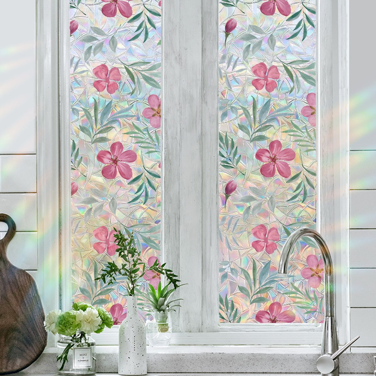 Plant and flower window stickers for glass, decorative decals for bedrooms, living rooms, kitchens, and bathrooms, renovation film