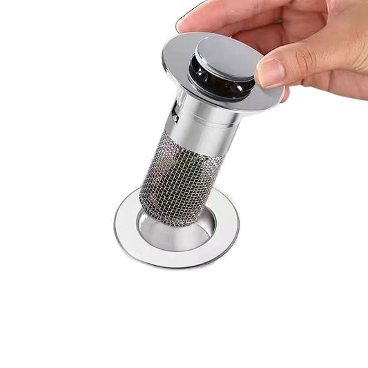 Universal pop-up basin drain plug with brass core for washbasins, sinks, and vanity tops