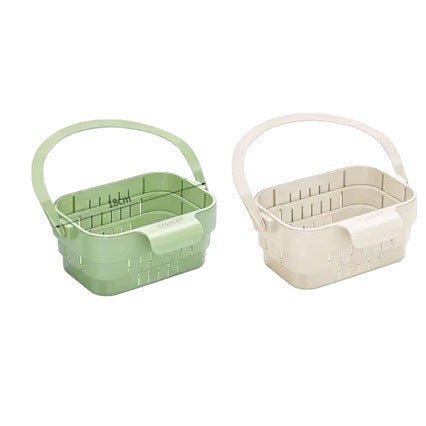 Hanging, foldable, and telescopic dish drying basket for kitchen sinks — separates food residue and filters fruits during washing and storage.