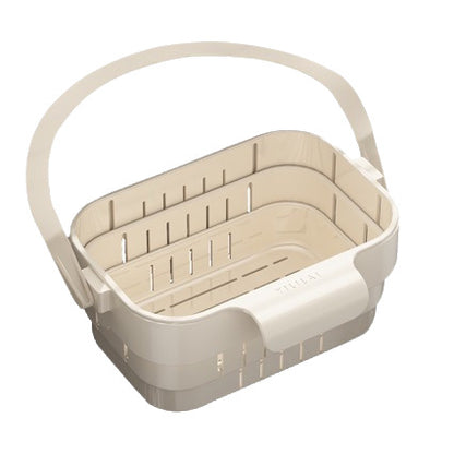 Hanging, foldable, and telescopic dish drying basket for kitchen sinks — separates food residue and filters fruits during washing and storage.