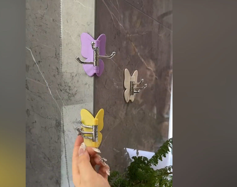 Rotatable Butterfly Triple Hook – Multi-functional, Heavy-Duty Adhesive Hook for Kitchen & Bathroom Use