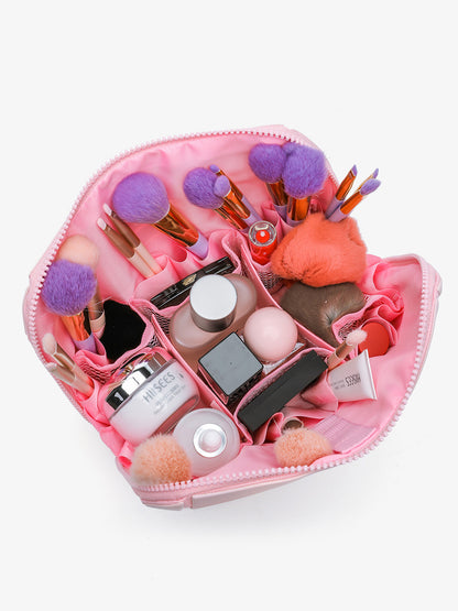 Women’s Large-Capacity Makeup Bag — Travel & Commuting Organizer with Compartmentalized Shell Design and Striped Pattern