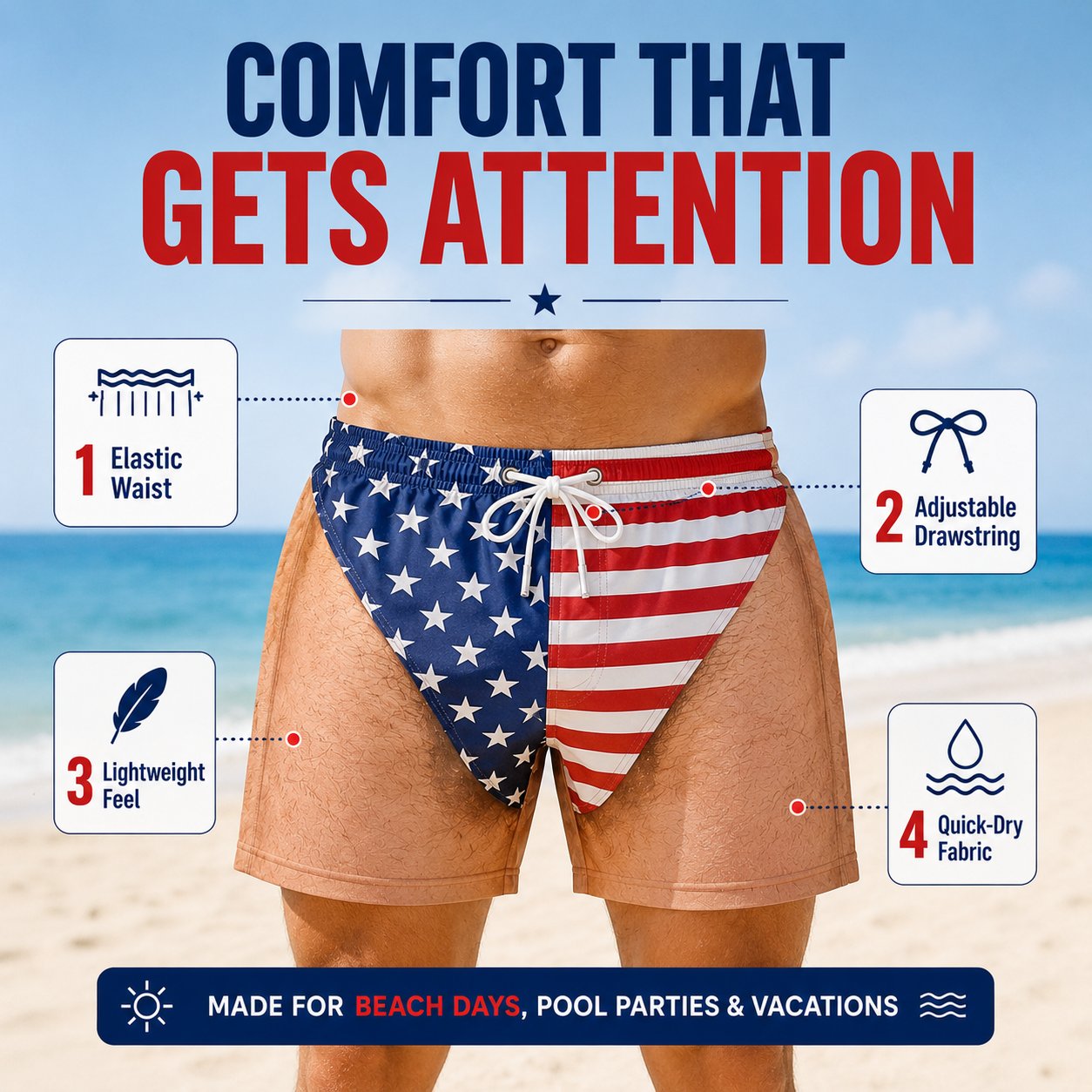 🇺🇸 Funny Patriotic Men's Swim Trunks – Freedom & Chill Summer Beach Shorts 🏖️😎