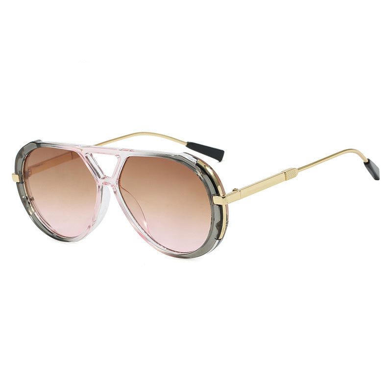 Double-bridge pilot sunglasses — premium women’s contrast-color UV-protection sunglasses