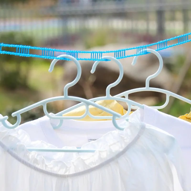 Adjustable Windproof Clothesline with Hooks - Portable Heavy Duty Travel Laundry Line for Outdoor. Backyard. Camping & Indoor Drying
