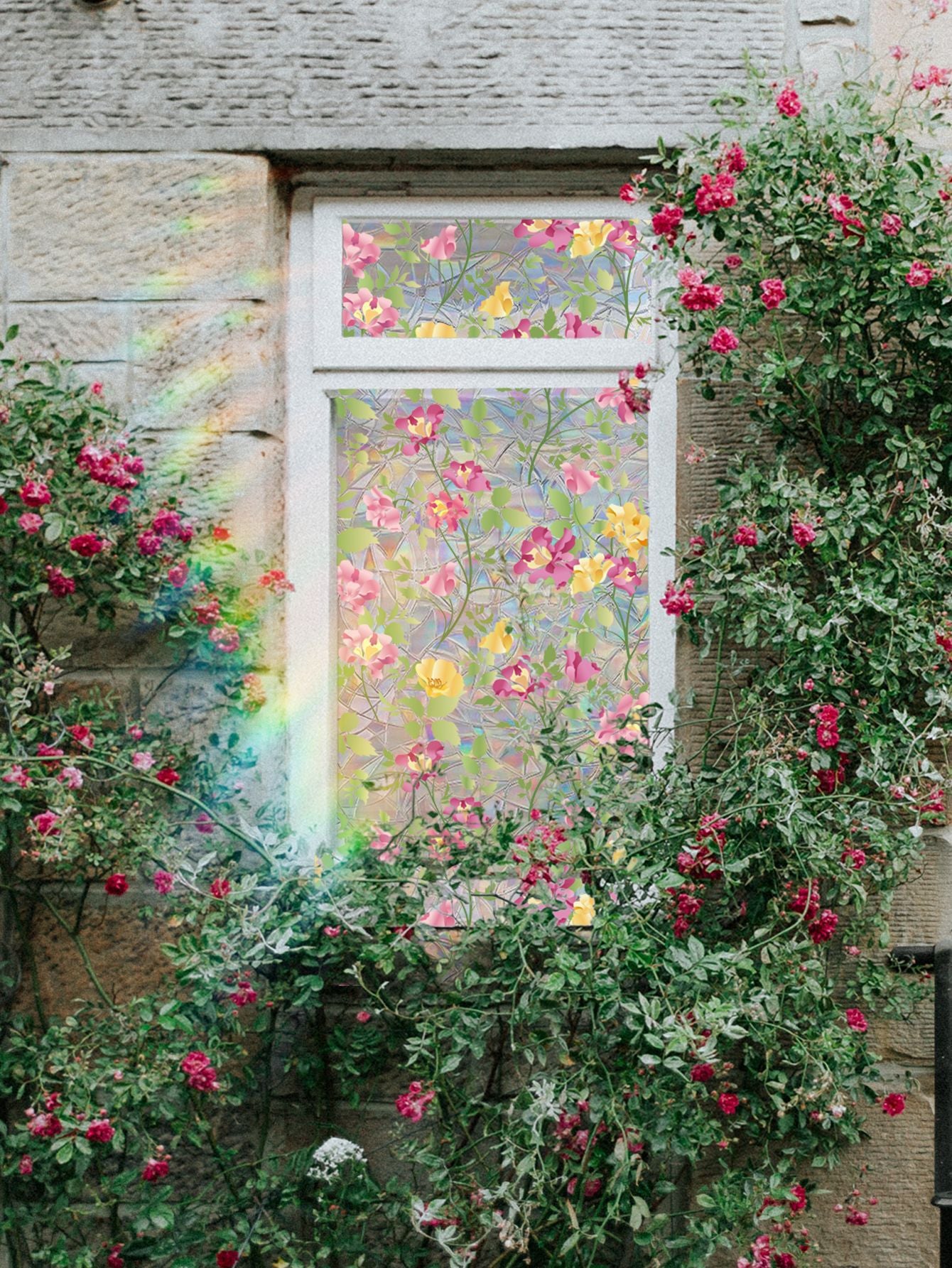 Plant and flower window stickers for glass, decorative decals for bedrooms, living rooms, kitchens, and bathrooms, renovation film
