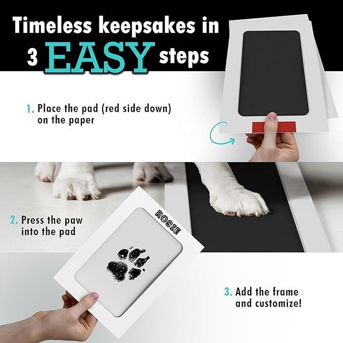 🐾Paw Print Kit for Dogs & Cats - 4-Pcs Mess-Free Ink Pads. 2 Photo Frames | Clean Touch Pet Paw and Nose Print Keepsake Memorial Gift
