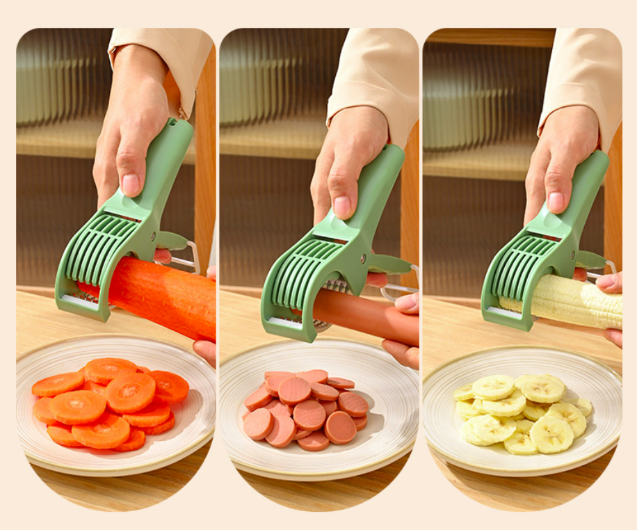 Stainless Steel Vegetable & Fruit Slicer — Adjustable Cucumber, Banana & Salad Slicing Tool with Built-in Onion & Herb Chopper (Kitchen Multi-Function Mandoline)