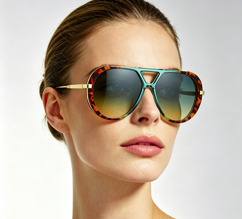 Double-bridge pilot sunglasses — premium women’s contrast-color UV-protection sunglasses