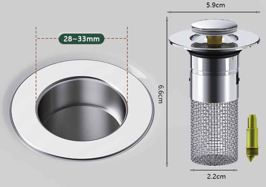 Universal pop-up basin drain plug with brass core for washbasins, sinks, and vanity tops — detail 7