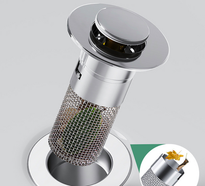 Universal pop-up basin drain plug with brass core for washbasins, sinks, and vanity tops