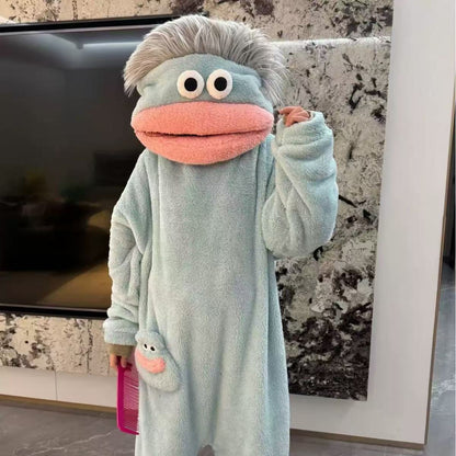 Autumn/Winter Plush Women's Funny Cartoon-Themed Thick Pajama Sets and Matching Loungewear for Couples and Children