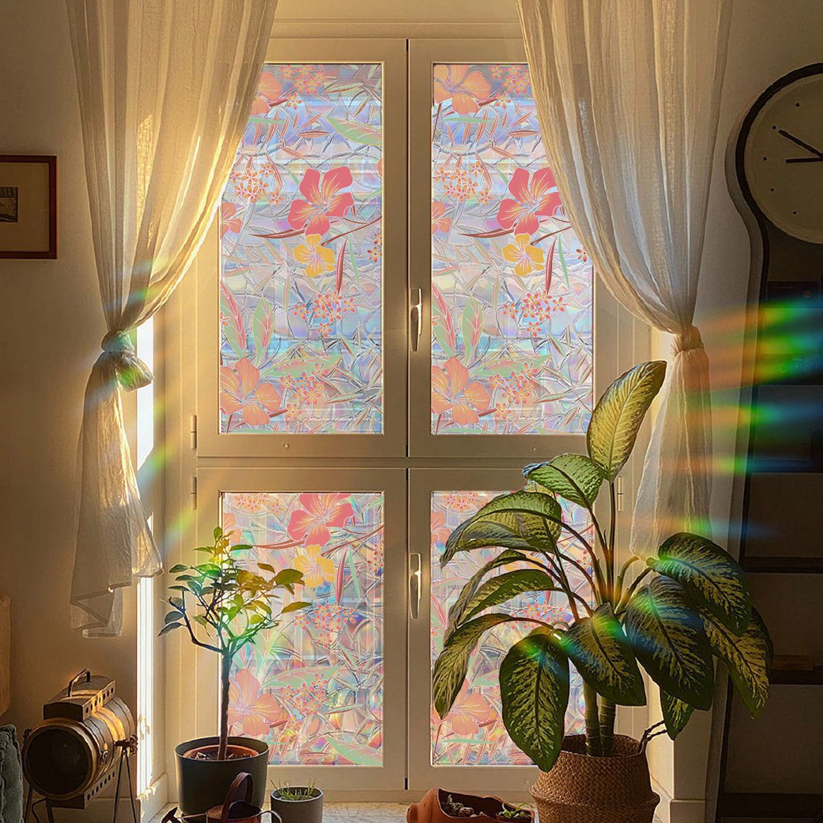 Plant and flower window stickers for glass, decorative decals for bedrooms, living rooms, kitchens, and bathrooms, renovation film
