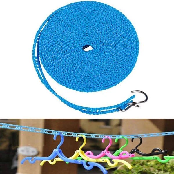 Adjustable Windproof Clothesline with Hooks - Portable Heavy Duty Travel Laundry Line for Outdoor. Backyard. Camping & Indoor Drying