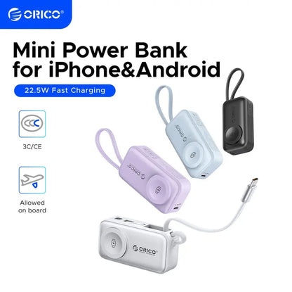 🔋 Orico 3-in-1 Power Bank – Integrated Cable & Foldable Wall Plug – Wireless Watch Charger for iPhone & Android ✈️