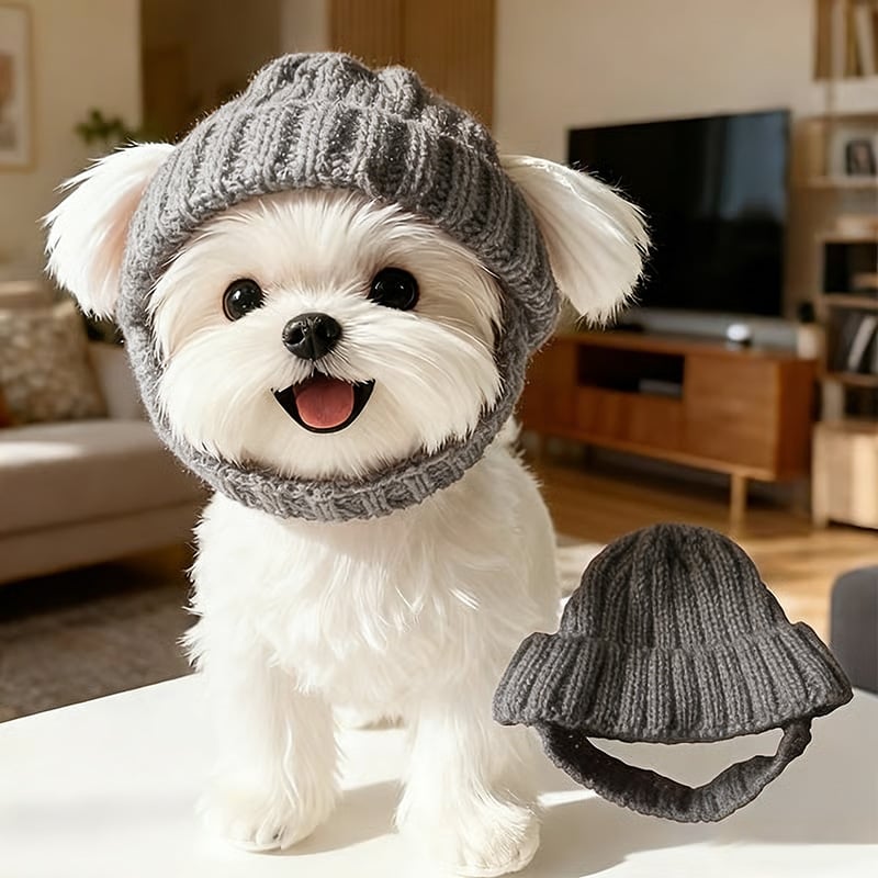🔥LAST DAY 50% OFF - 🐾Red Wool Knit Dog Beanie with Ear Flaps – Warm Winter Hat