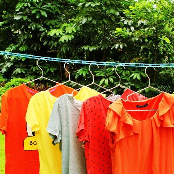 Adjustable Windproof Clothesline with Hooks - Portable Heavy Duty Travel Laundry Line for Outdoor. Backyard. Camping & Indoor Drying