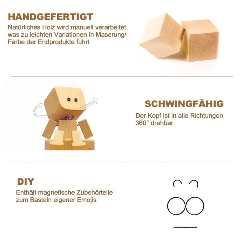 Charmante kleine Holzfigur. die mit 12 magnetischen Ausdrücken schwankt