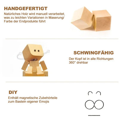 Charmante kleine Holzfigur. die mit 12 magnetischen Ausdrücken schwankt