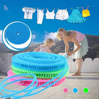 Adjustable Windproof Clothesline with Hooks - Portable Heavy Duty Travel Laundry Line for Outdoor. Backyard. Camping & Indoor Drying