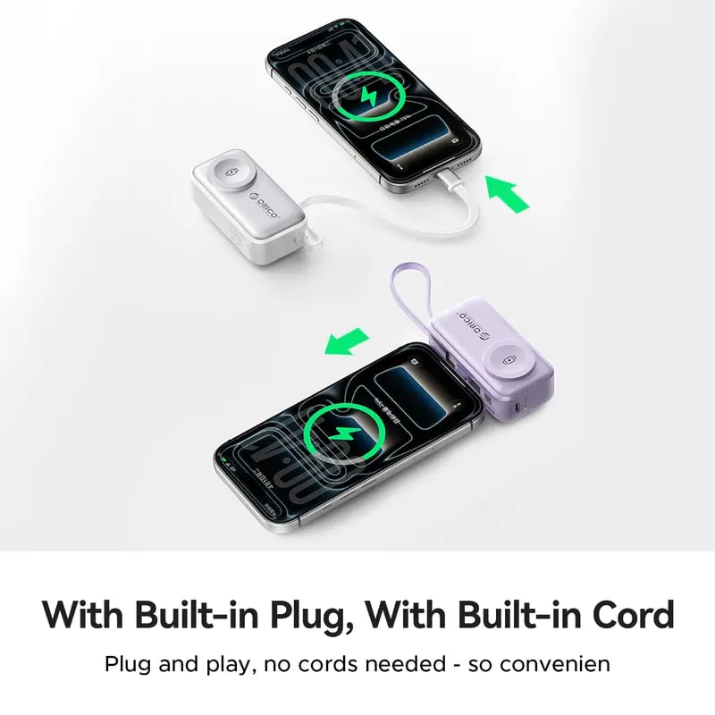 🔋 Orico 3-in-1 Power Bank – Integrated Cable & Foldable Wall Plug – Wireless Watch Charger for iPhone & Android ✈️
