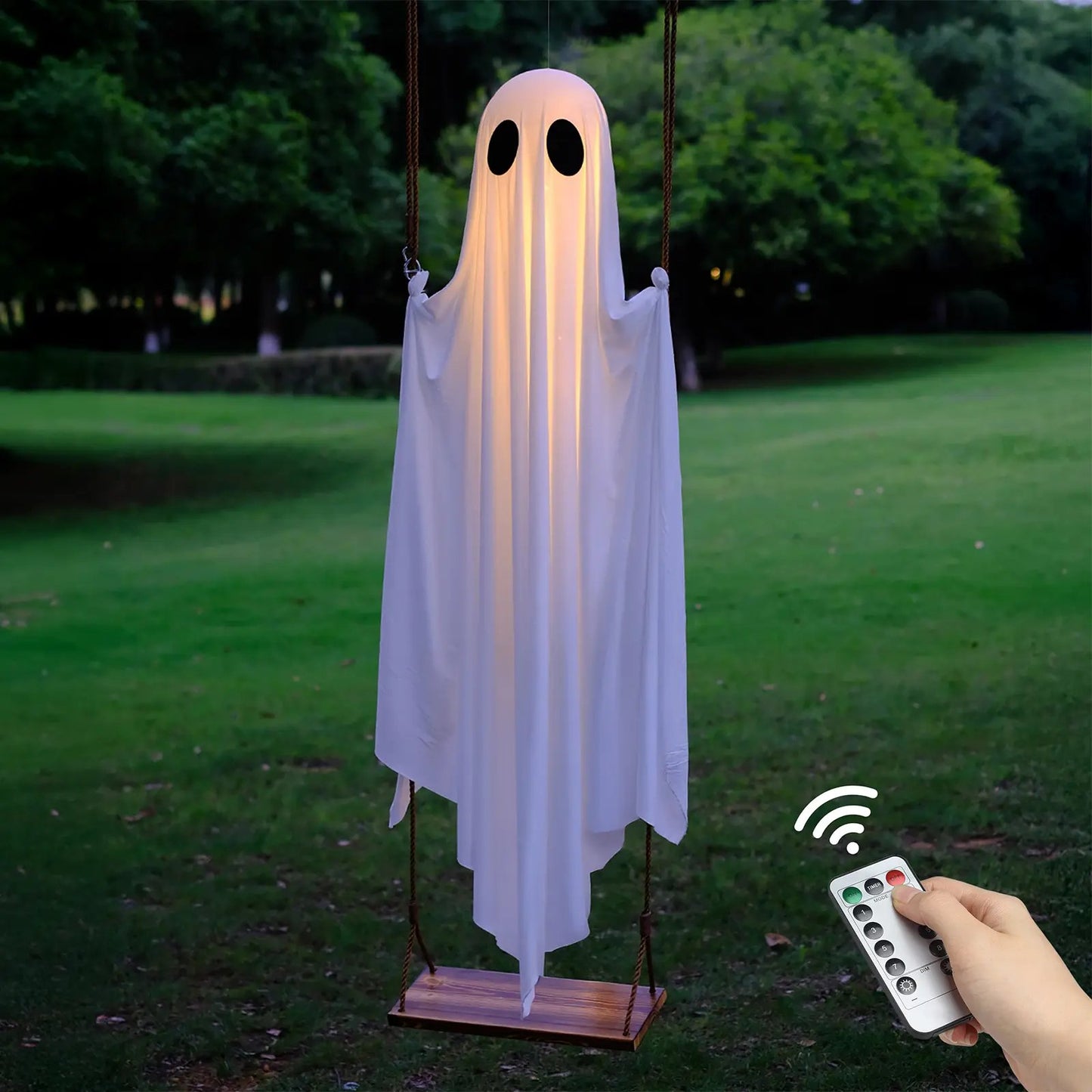 Halloween Hanging Ghost Swing with Remote Control String Lights